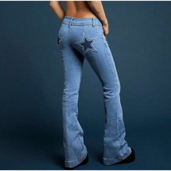 Rare Forever 21 Frankie & the Studs Star Flare Jeans L Coastal Cowgirl Cowboys - Picture 1 of 9